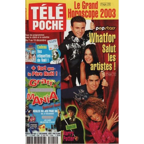 Tl Poche / 02-12-2002  N 1921 : Whatfor (5p) - Nolwenn Leroy (1p) - Michael Jackson (1/2p) - Eminem (1/2p) - Harry Potter (4p) - Mark Paul Gosselaar (1p) - Corinne Touzet (1,5p)