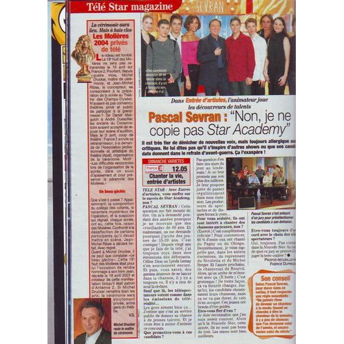 Tele Star Pascal Sevran 1p/ Sarah Biasini 1/2p/ Jane Birkin 1p/ Dupontel 1p/ Sarah Michelle Gellar Buffy 1p/ Clara Morgane 1p/ Ingrid Chauvin 1p/ Articles Photos Christina Aguilera, Kylie Minogue, Elodie Frege 1437