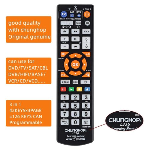 Tlcommande universelle L336 3 en 1 avec fonction d'apprentissage IR, copie TV CBL DVD SAT STB DVB Hi-Fi TV BOX lecteur magntoscope Programmable