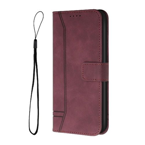 Tlphone tui Pour Iphone 15 Pro Max Sangle  Main Portefeuille Flip Folio Fermeture Magntique Couverture De Fentes Pour Cartes Cuir Pu - Rouge