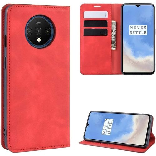 Tlphone Housse De Protection For Oneplus 7t Rtro Peau D'affaires Magntique D'aspiration En Cuir Avec Porte-Bracket-Chuck Couleur : Red