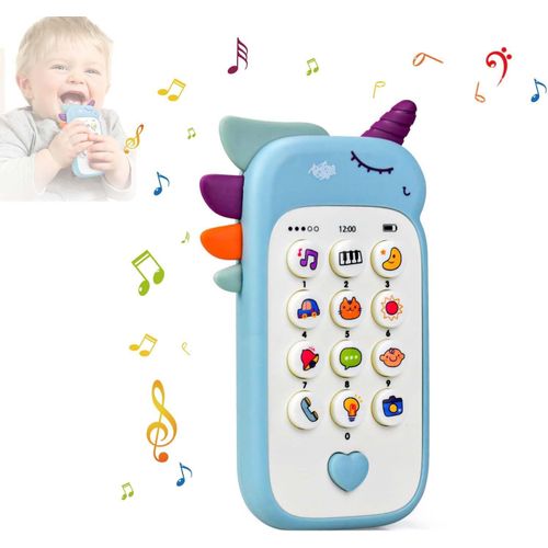Telephone Portable pour Enfant Fille Garcon,Jouets Bb 1 an,Anglais Version Tlphone Bb avec Lumires et Melodies,Cadeau ducatif Sensorielle Prcoce pour 6 9 12 18 Mois (Bleu)