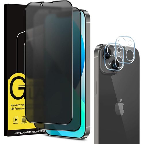 Tempered Glass For Iphone 13 Anti-Spy Matte And With Rear Camera Protector [2+2 Pieces],Matte Anti-Spy Glass Screen Protector Matte Anti-Reflection 11h Hardness Anti-Scratch Anti-Spy Hd Film
