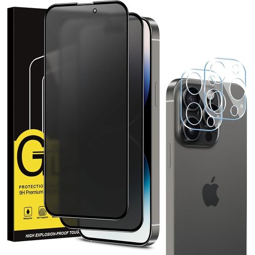 Tempered Glass For Iphone 14 Pro Max Anti-Spy Matte And With Rear Camera Protector [2+2 Pieces],Matte Anti-Spy Glass Screen Protector Matte Anti-Reflection 10h Hardness Anti-Scratch Anti-Spy