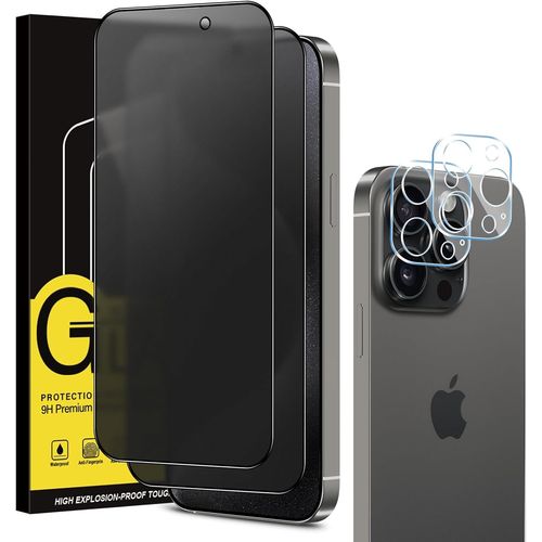 Tempered Glass For Iphone 15 Pro Max Anti-Spy Matte And With Rear Camera Protector [2+2 Pieces],Matte Anti-Spy Glass Screen Protector Matte Anti-Reflection 11h Hardness Anti-Scratch Anti-Spy