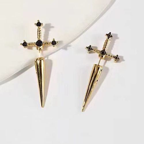 Temu Platform Pinduoduo New Gothic Sword Boucles D'oreilles Boucles D'oreilles Poignard Gothique - Or Diamant Noir