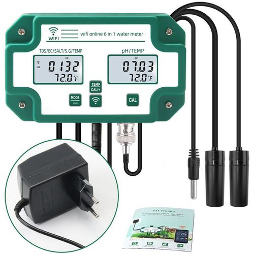 Testeur de qualit de l'eau 6 en 1 Tuya WiFi multi-paramtres moniteur de qualit de l'eau numrique PH/total des solides dissous/EC/SG/sel/mtre de temprature pour aquarium aquaculture piscine