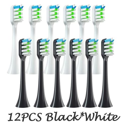 Ttes de brosse de rechange 12 pices pour SOOCAS X3/X3U/X5 doux DuPont sonique brosse  dents colore brosse propre buses  poils sous vide-6Noir6Blanc