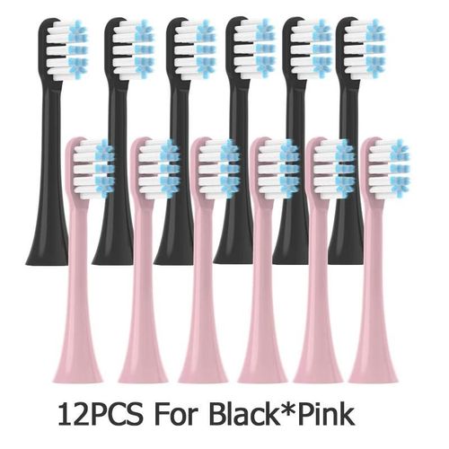 Ttes de brosse de rechange 12 pices pour SOOCAS X3/X3U/X5 doux DuPont sonique brosse  dents colore brosse propre buses  poils sous vide-6Noirb6Roseb