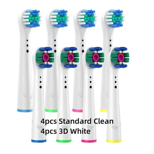 Ttes de brosse de rechange pour brosses  dents lectriques Oral B, fil  Action croise 3D Pro blanc, Standard de prcision, nettoyage quotidien, 4/8 pices-8 assortis e
