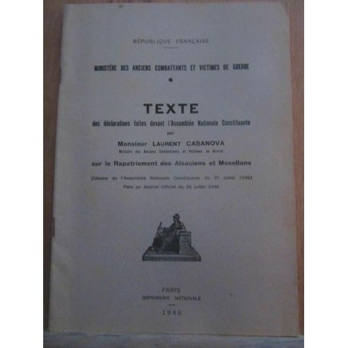 Texte Des Dclarations Faites Devant L'assemble Nationale Par Laurent Casanova   