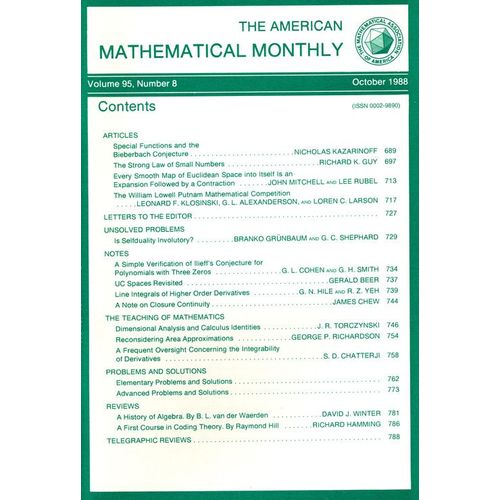 The American Mathematical Monthly, volume 95 N° 8 | Rakuten