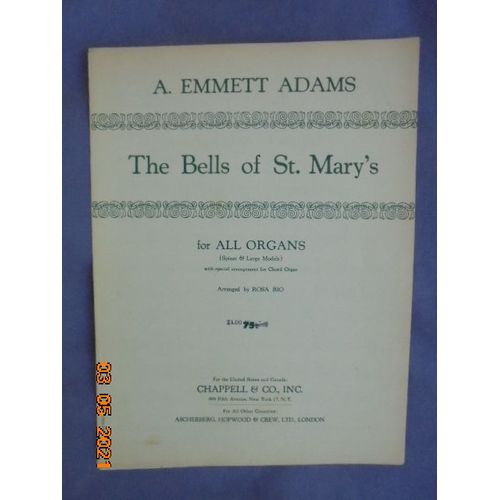 The Bells Of St. Mary's. Arranged By Rosa Rio For All Organs (Spinet & Large Models) With Special Arrangement For Chord Organ.