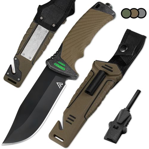 The Hunter X Brown Couteau De Survie  Lame Fixe 12 Cm Acier Inoxydable Couteau De Chasse Couteau Tatou Machette Camping Accessoires Allume Feu Et Pierre  Aiguisseur Inclus