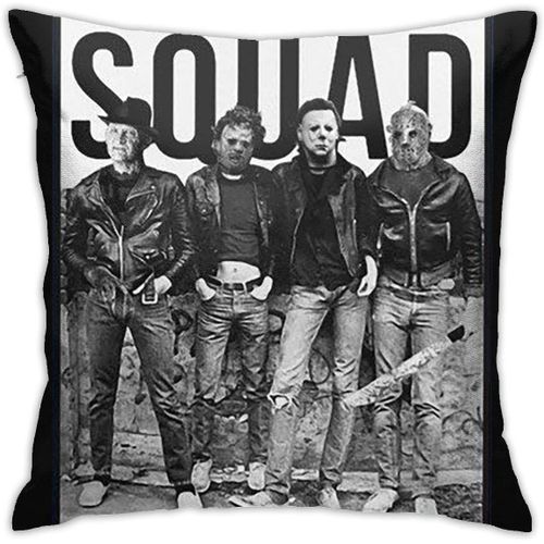 The Nightmare Ends On Halloween Squad Freddy, Leatherface, Michael Myers, Jason Taie D'oreiller Douce De Luxe Respirante Housse De Coussin 45,7 X 45,7 Cm