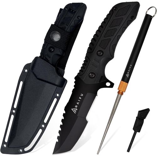 The Survivor Couteau De Survie  Lame Fixe Tanto 9,5cm En Acier Inoxydable Couteau De Chasse Couteau Tatou Survivalisme Allume Feu Et Aiguisseur Kit De Survie Camping