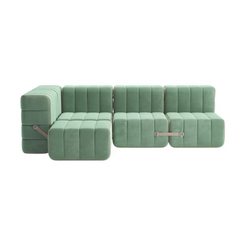 Canap Modulable D'angle En Velours Barcelone Vert Clair 238x170x68cm Curt - Ambivale