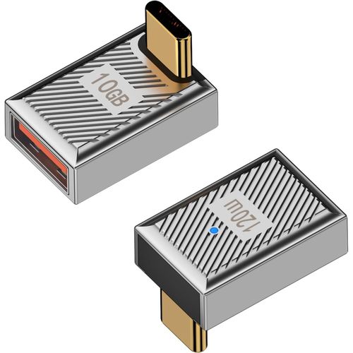 THEF-90 Degree USB to C Adapter-2 Pack, USB Extender, Adaptateur USB 3.1 Type C en Alliage de Zinc vers USB, Adaptateur USB A vers USB C OTG 120W, 10Gbps pour Ordinateur Portable, PC, Chargeur
