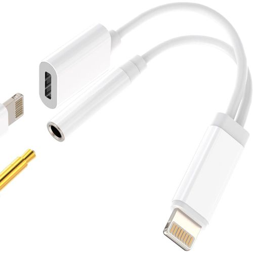 Thef-Adaptateur Ecouteur Iphone(2en1)Chargeur Cable Certifi Apple Mfi Jack Lightning Vers 3.5 Mm Casque Prise Accessoire Pour 14 13 12 11 Pro Max 7 8 Plus X Se Xs Xr Ipad Air Cble Voiture Audio co