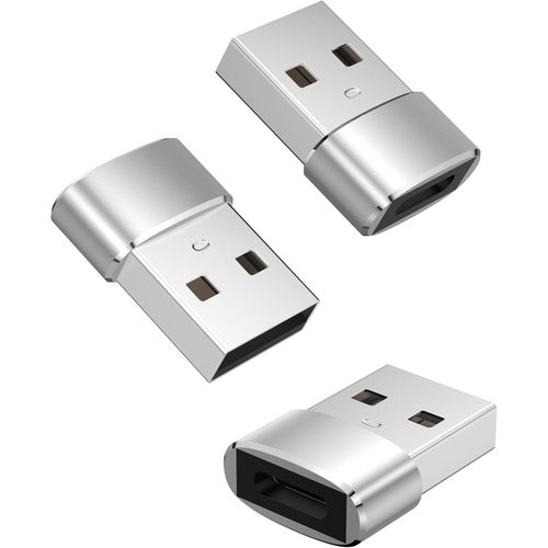Thef-Adaptateur Usb A Vers Usb C 3.0 Lot De 3, Convertisseur Chargeur Pour Iphone 16 15 Pro Max, Apple Watch, Airpods, Ipad 10 Air Mini, Samsung Galaxy S25 A55 A16, Argent
