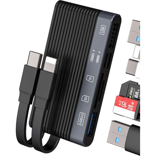THEF-Adaptateur USB C Lightning Vers USB Lecteur Carte SD Micro SD Chargeur (6 en 1)pour iPhone 16 15 Pour iPad Pour Apple Compatible Avec Samsung OTG Card Reader Mmoire TF Compact Flash Camras App