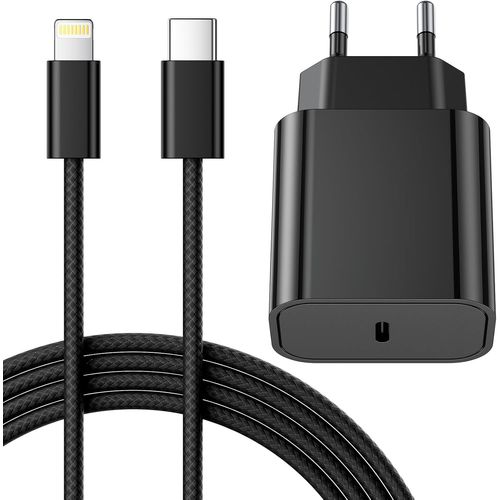 THEF-Chargeur Rapide for iPhone, 25W Prise USB C for iPhone 14/14 Plus/14 Pro/14 Pro Max/13/12/11/SE/Mini/X/XS/XR SE 8 7 6 6S, USB C Prise et 2M Cable Secteur C-to Lightning Mural Alimentation Adapta