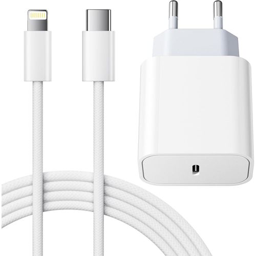 THEF-Chargeur Rapide for iPhone, 25W Prise USB C for iPhone 14/14 Plus/14 Pro/14 Pro Max/13/12/11/SE/Mini/X/XS/XR SE 8 7 6 6S, USB C Prise et 2M Cable Secteur C-to Lightning Mural Alimentation Adapta