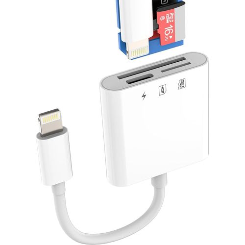 THEF-Lecteur de Carte SD Lightning (3 en 1) pour iPhone 14 13 Pro Max, Chargeur, Cble Adaptateur, Micro SD Lecteur de Carte, MFI certifi pour Apple, iPad, Appareil photo, TF Memory Stick, Photo Num