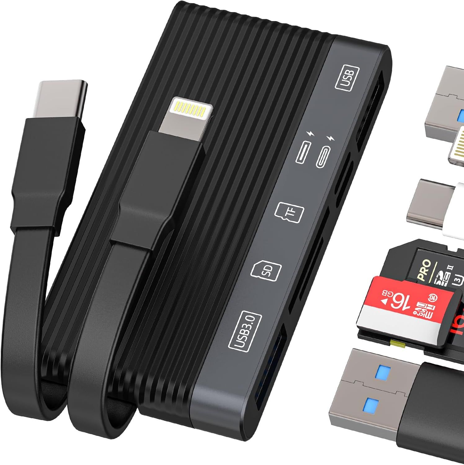THEF-Lecteur de carte USB C Lightning vers SD (6 en2) USB OTG 3.0 Adaptateur Micro SD TF Card Reader pour iPhone16 15 14 pour iPad Type C Chargeur Cble pour Apple Appareil Photo Memory Android Compa