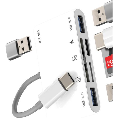 THEF-Lecteur de cartes SD USB C (6 en 1) Adaptateur USB OTG pour iPhone 16 15 Pro Max Micro SD Card Reader pour iPad MacBook Type C Chargeur compatible avec Samsung S25 pour Apple TF Mmoire numriqu