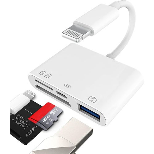 THEF-Lightning vers USB Micro SD Chargeur Lecteur de Cartes SD (4 en 1) Adaptateur Lecteur Compact Flash Pour Apple iPhone 14 13 12 11 Pro Max Pour iPad SD Card Reader Cble Connecteur Memory Stick P