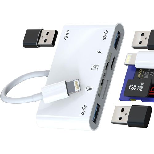 THEF-Lightning vers USB OTG TF lecteur de carte SD chargeur dongle (6 en 1) pour Apple iPhone cble adaptateur micro SD appareil photo souris clavier visionneuse mmoire Flash Drive Stick Cord Conver