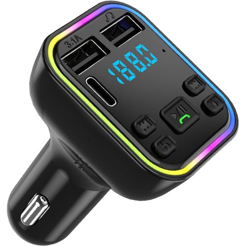 THEF-Transmetteur FM Bluetooth 5.0, Allume Cigare Bluetooth Adaptateur pour Voiture Support USB/Carte TF Appel Mains Libres avec 2 USB Port et Type C Chargeur MP3 Musique Player