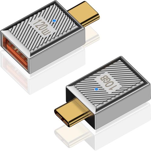 THEF-USB Female to USB C Male Adapter-2 Pack, USB Extender, adaptateur USB 3.1 Type C en alliage de zinc vers USB, adaptateur USB A vers USB C OTG 120W, 10Gbps pour ordinateur portable, PC, chargeur