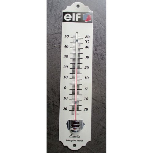 Thermometre En Email Blanc Logo Elf 29cm Deco Garage Essence Huile Tole Emaille