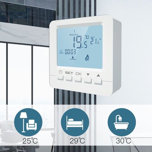 Thermostat de chaudire  gaz mural LCD 5A rgulateur de temprature de chauffage de l'eau Programmable aliment par batterie avec rtro-clairage