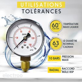 XTUDOU® Manometre Piscine, 1/4 Bspt ManomèTre 0-3 Bar, DiamèTre 52mm