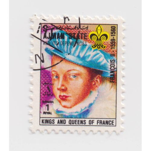 Timbre Ajman State And Its Dependencies : Kings And Queens Of France (Rois Et Reines De France) Franois I I (1559-1560), 1 Riyal