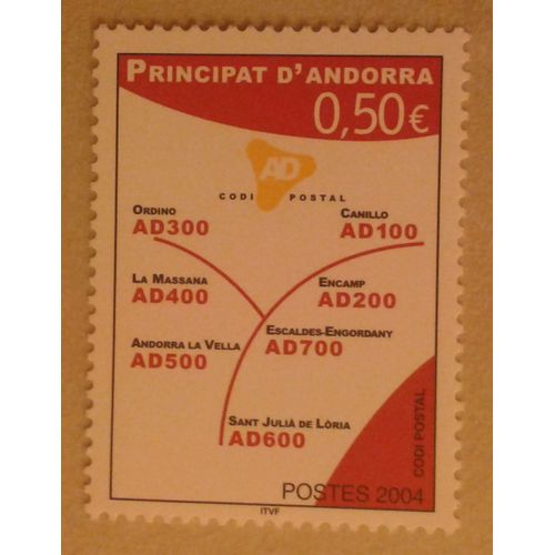 Timbre Andorre Principat D'andorra 2004 Yvert Et Tellier N601 Codi Postal Neuf** Gomme Intacte