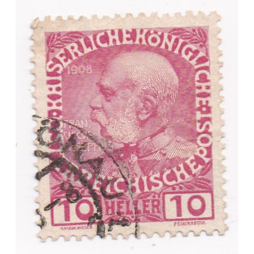 Timbre Autriche : Kaiserlicherkniliche stereichischepost, 10 Heller, Franois Joseph