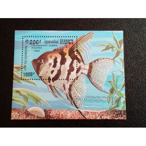 Timbre Cambodge Yt Bf 90 Poisson-Ange D'eau Douce (Pterophyllum Scalare) 1992 ( 080404 )