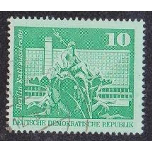 Timbre D'allemagne De L'est N1501 Y&t 10 P Vert-Jaune Srie Courante Constructions Socialistes En R.D.A. Fontaine De Neptune Et Rue De L'htel De Ville  Berlin