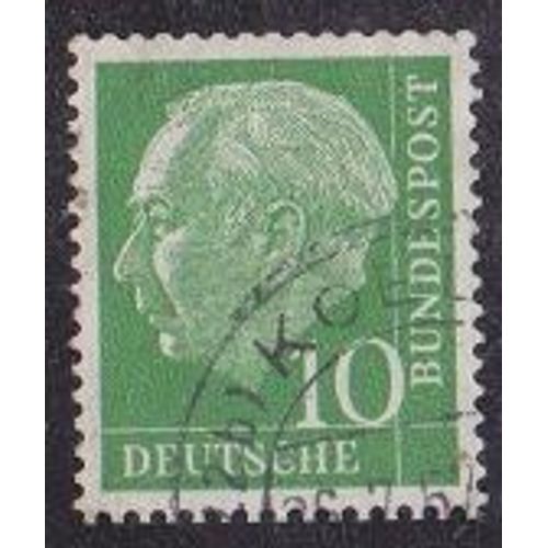 Timbre D'allemagne De L'ouest N67 Y&t 10 P Vert-Jaune 70me Anniversaire Du Prsident Thodor Heuss