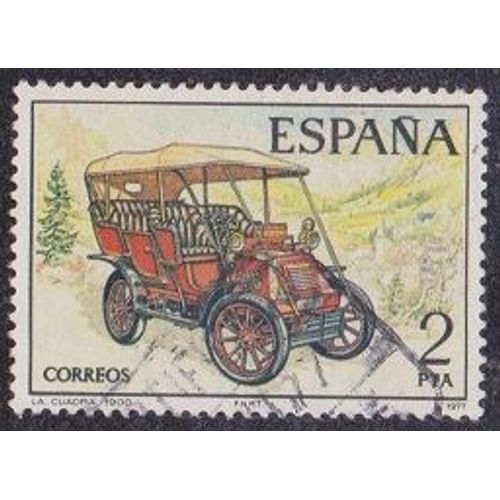 Timbre D'espagne N2048 Y&t 2 P Multicolore Automobiles Anciennes La Cuadra 1900