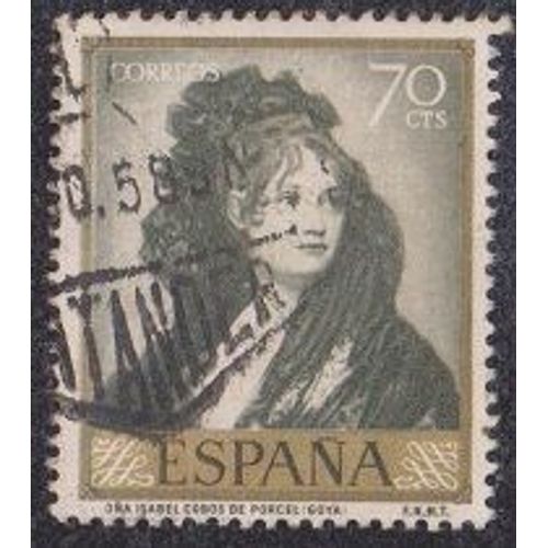 Timbre D'espagne N905 Y&t 70c Or Et Vert-Olive Journe Du Timbre Dona Isabel Cobos De Porcel Oeuvre De Goya