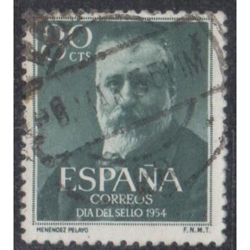 Timbre D'espagne N853 Y&t 80 C.. Vert Fonc Journe Du Timbre Et Centenaire De La Naissance De L'crivain Marcelino Menendez Y Pelayo