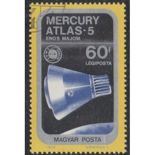 Timbre De Hongrie NP.A.378 Y&t 60 Fi Jaune Argent Et Polychrome Mission Apollo-Soyouz Sujets Divers Mercury Atlas 5