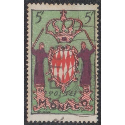 Timbre De Monaco N411 Y&t 5,00 F. Noir, Vert-Jaune, Rouge Et Lilas-Brun Armoirie 