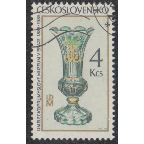 Timbre De Tchcoslovaquie N2653 Y&t 4 K. Or Et Multicolore Centenaire Du Muse Industriel De L'art Du Verre Vase Vert Avec Dcor Or