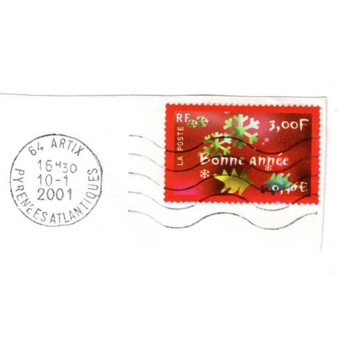 Timbre Franais Oblitr Sur Coin D'enveloppe : Bonne Anne, 2001